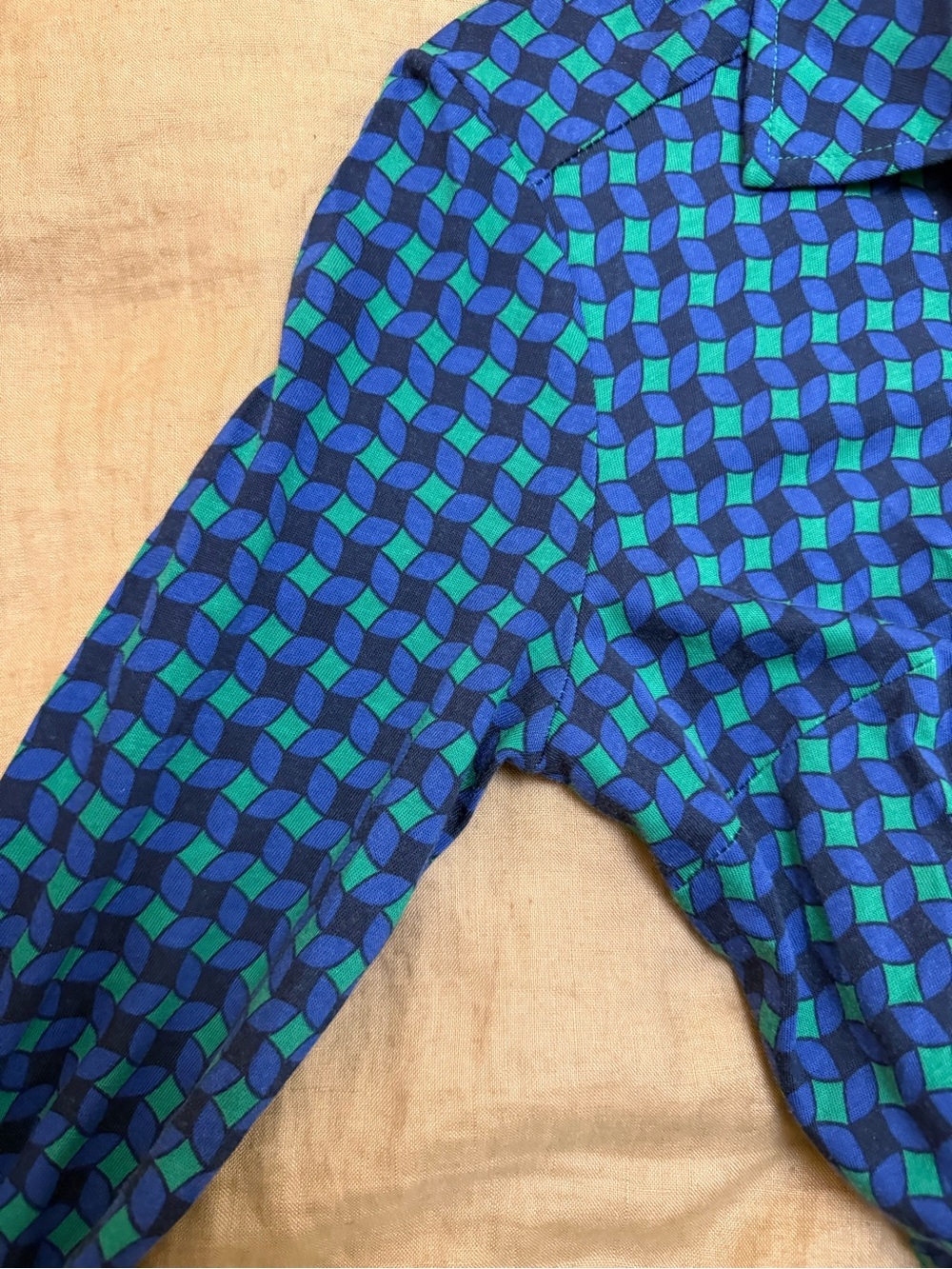 Boden cotton blend Blue & Green Geometric Shirt Dress with Tie Waist - Picture 5 of 10